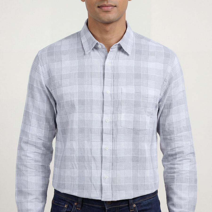Men's Grey Cotton Classic Casual Shirt, Light Grey, large
