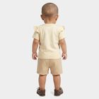 Infants Beige Cotton Crew Neck Short Set Upper and Bottom Set, Beige, small