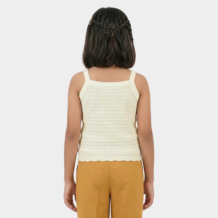 Girls White Round Neck Minimalist T-Shirt, White, large