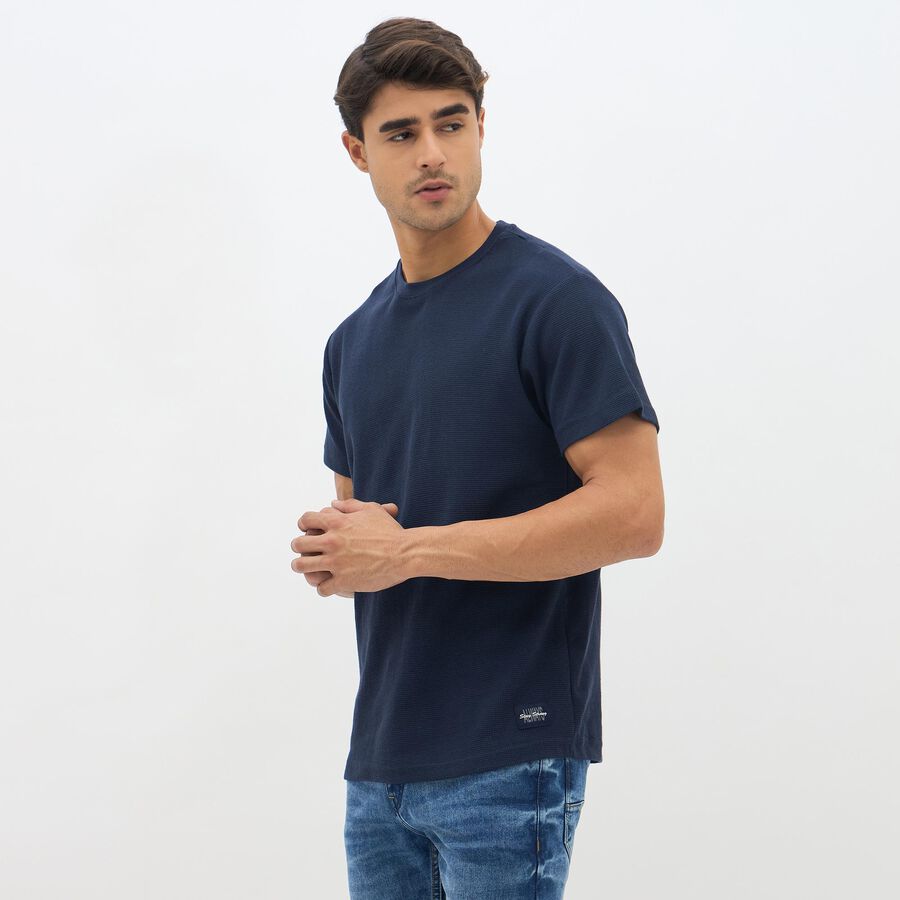 Men's Deep Midnight Navy Blue Cotton Round Neck Casual T-Shirt, Navy Blue, large image number null