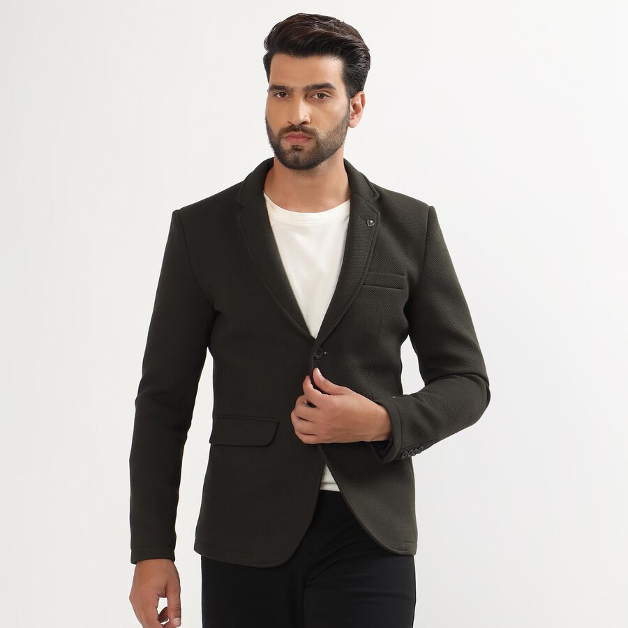 Men's Dark Green Slim Fit Single-Breasted Blazer, Dark Green, large image number null