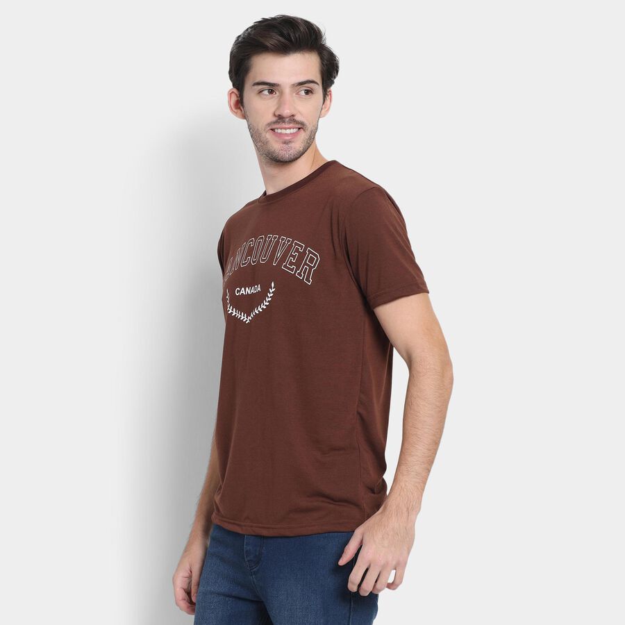 Men's Round Neck Half Sleeves T-Shirt , Brown, large image number null