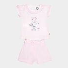 Infants Yellow Hippo Cotton Round Neck Shorts Set, Light Pink, small image number null