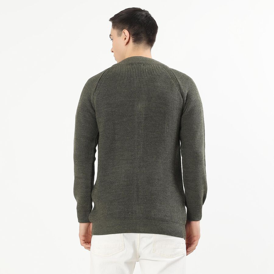 Men's Muted Olive Green Mock Neck Casual Pullover, ओलिव, large image number null