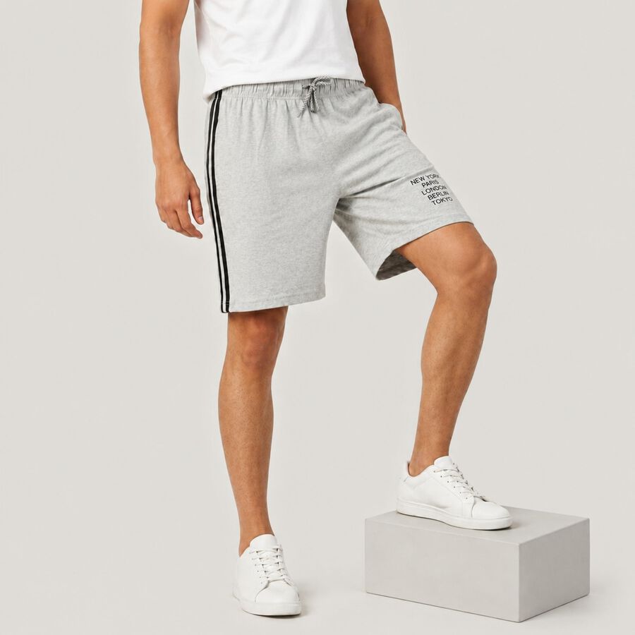 Men's Grey Regular Fit Side-Striped Bermuda Shorts, मिश्रित मध्यम ग्रे, large