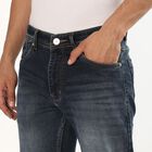 Men's Stonewashed Slim Fit Five-Pocket Jeans, Dark Blue, small image number null
