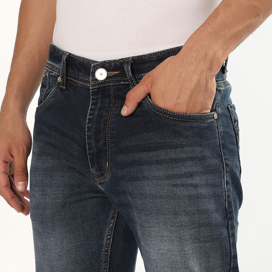 Men's Stonewashed Slim Fit Five-Pocket Jeans, Dark Blue, large image number null