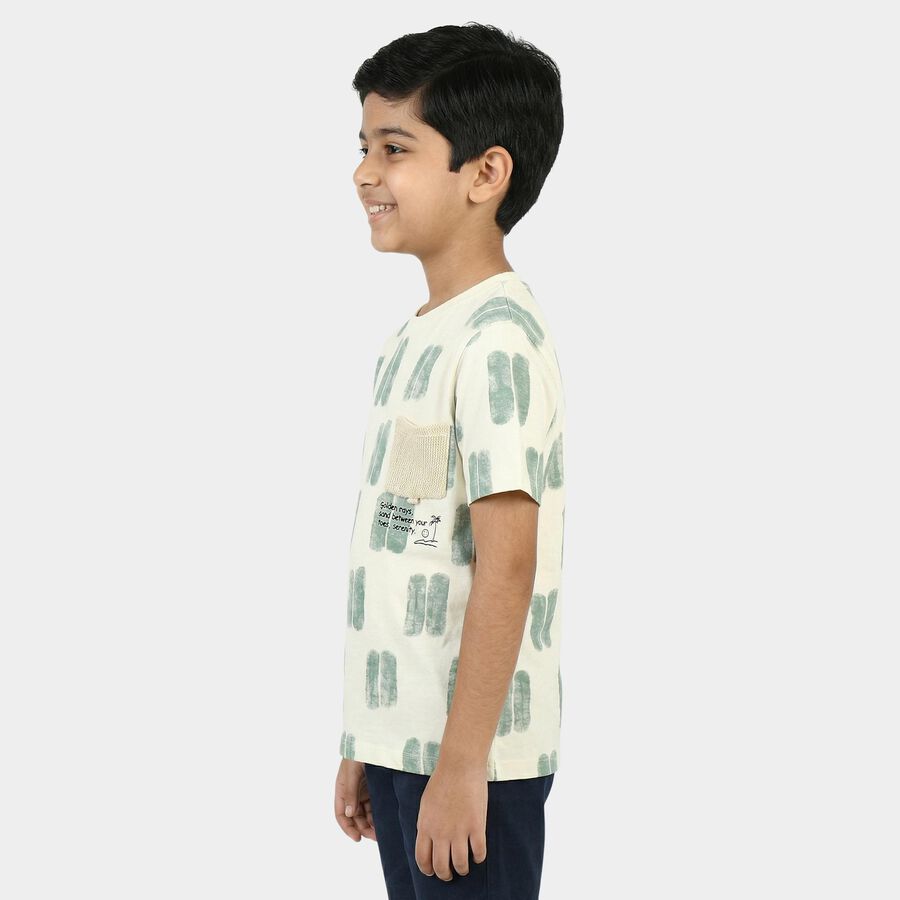 Boys Green Cotton Round Neck Casual Boys T-Shirt, हल्का हरा, large