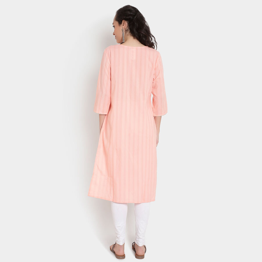 Cotton Embroidered 3/4Th Sleeves Kurta, Peach, large image number null