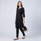 Women's Black Slim Fit Solid Cotton Blend Churidar, Black, small