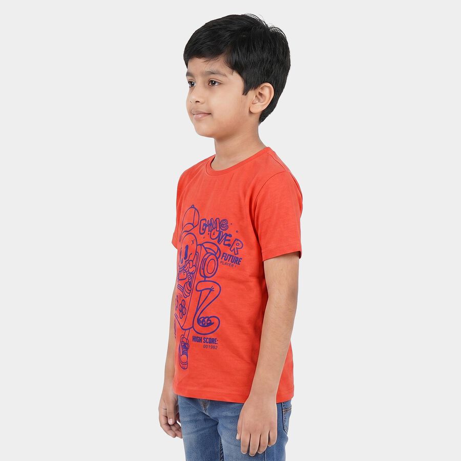 Boys Peach Round Neck Regular Boys T-Shirt, Peach, large
