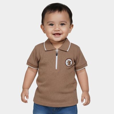 Infants Beige Cotton Polo Neck Preppy T-Shirt