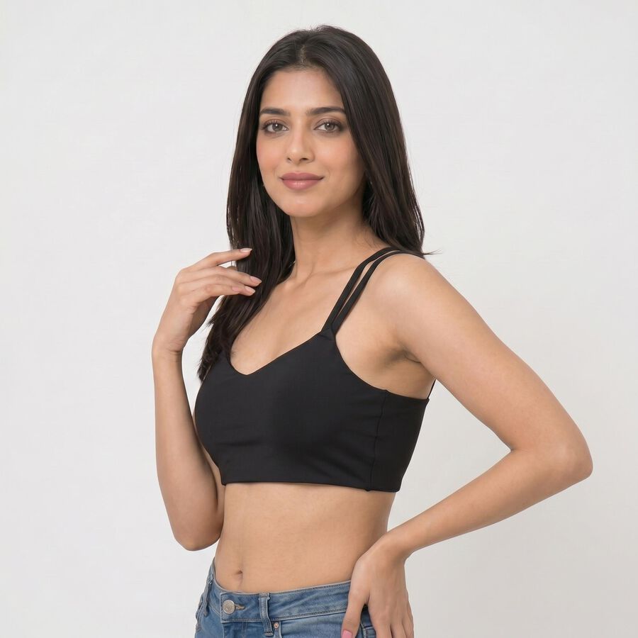 Women's Black V-Neck Sports Bra, Black, large