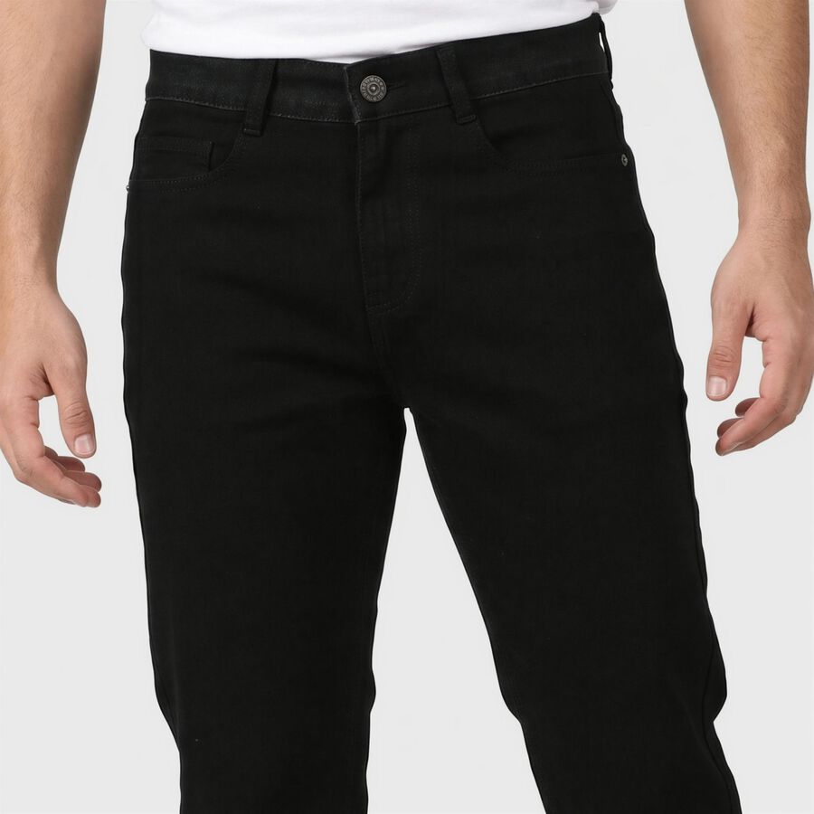 Men's Black Slim Fit Solid Jeans, काला, large