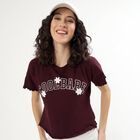 Women's Deep Wine Cotton Round Neck Casual T-Shirt, Wine, small