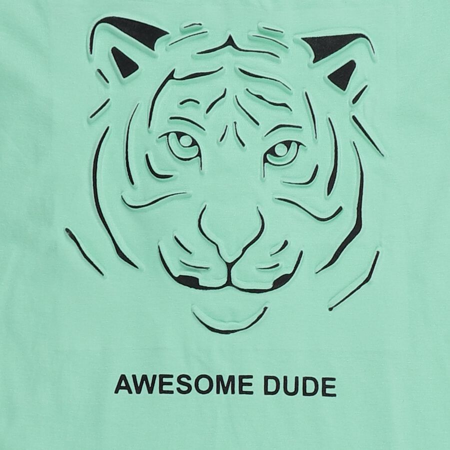 Boys Mint Green Cotton Round Neck Tiger Printed Baba Suit, हल्का हरा, large