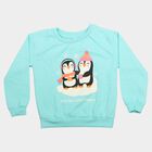 Girls' Aqua Round Neck Pullover Sweatshirt, Aqua, small