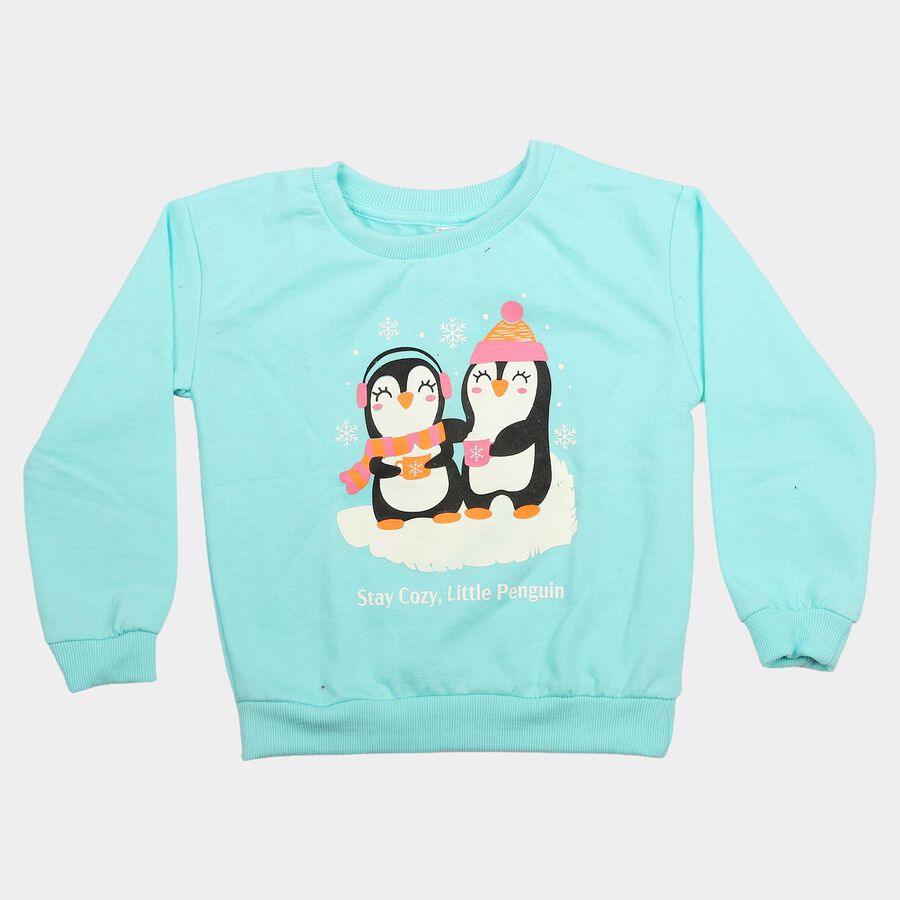Girls' Aqua Round Neck Pullover Sweatshirt, Aqua, large