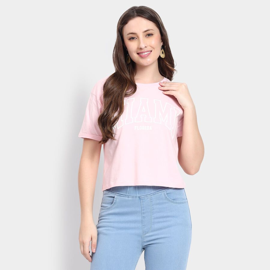 Ladies' 100% Cotton Crop  Top, Pink, large image number null