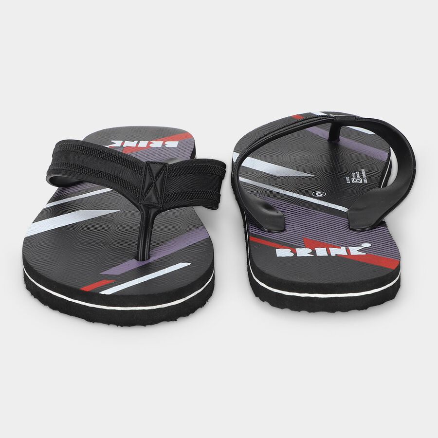 Men's Black Printed Flip-Flop Slippers, Black, large
