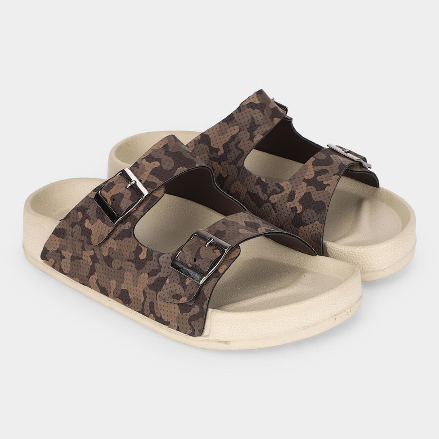 Girls' Olive Green Buckle Strap Sliders, Olive, large