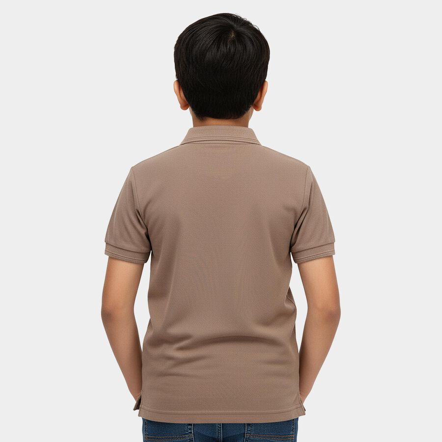 Boys' Dark Rust Brown Crew Neck Graphic Printed T-Shirt, Brown, large