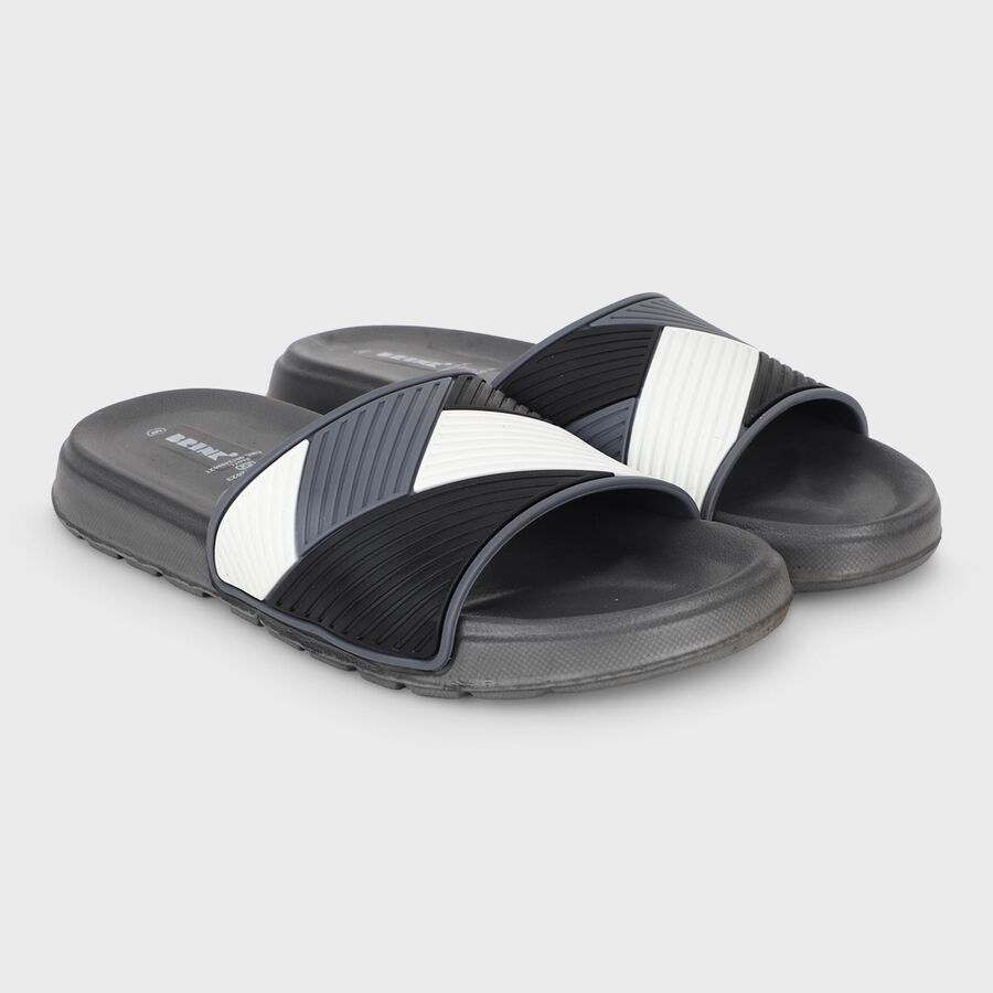 Men's Black Slip-On Sliders, काला, large