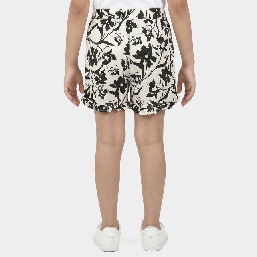 Girls' Black Regular Fit Floral Print Shorts, काला, large