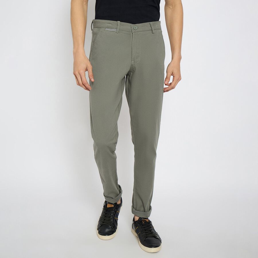Men's Slim Fit Casual Trousers, गहरा हरा, large image number null