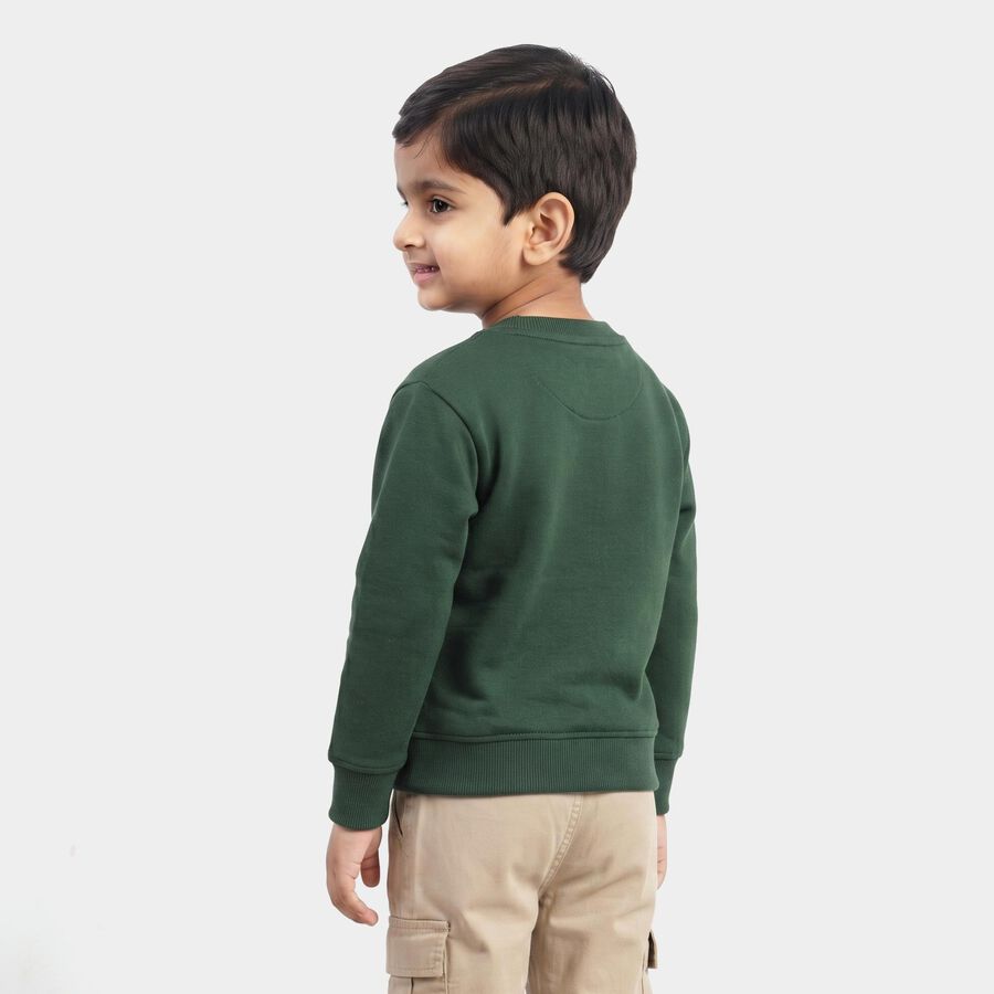 Boys' Green Crew Neck Graphic Print Sweatshirt, गहरा हरा, large
