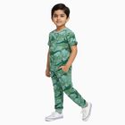Boys Muted Sage Green Round Neck Cartoon Print Night Suit, ओलिव, small image number null