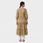 Women's Olive Green V-Neck Floral Printed Kurta, Light Green, small