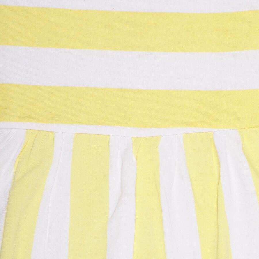 Girls' Bright Yellow And White Striped Flutter Sleeve Frock, Yellow, large image number null