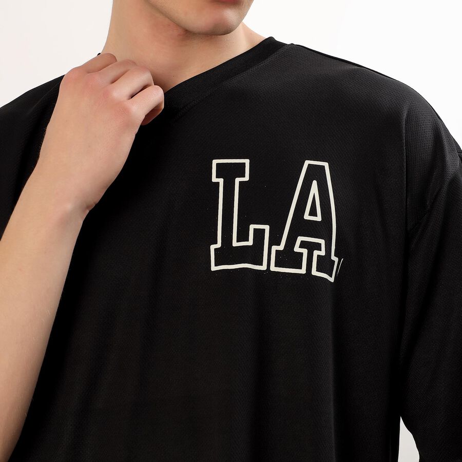 Men's Jet Black Crew Neck Athleisure T-Shirt, Black, large