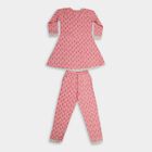 Girls' Soft Pink Floral Lace-Trimmed Kurta and Pants Fusion Set, Light Pink, small image number null