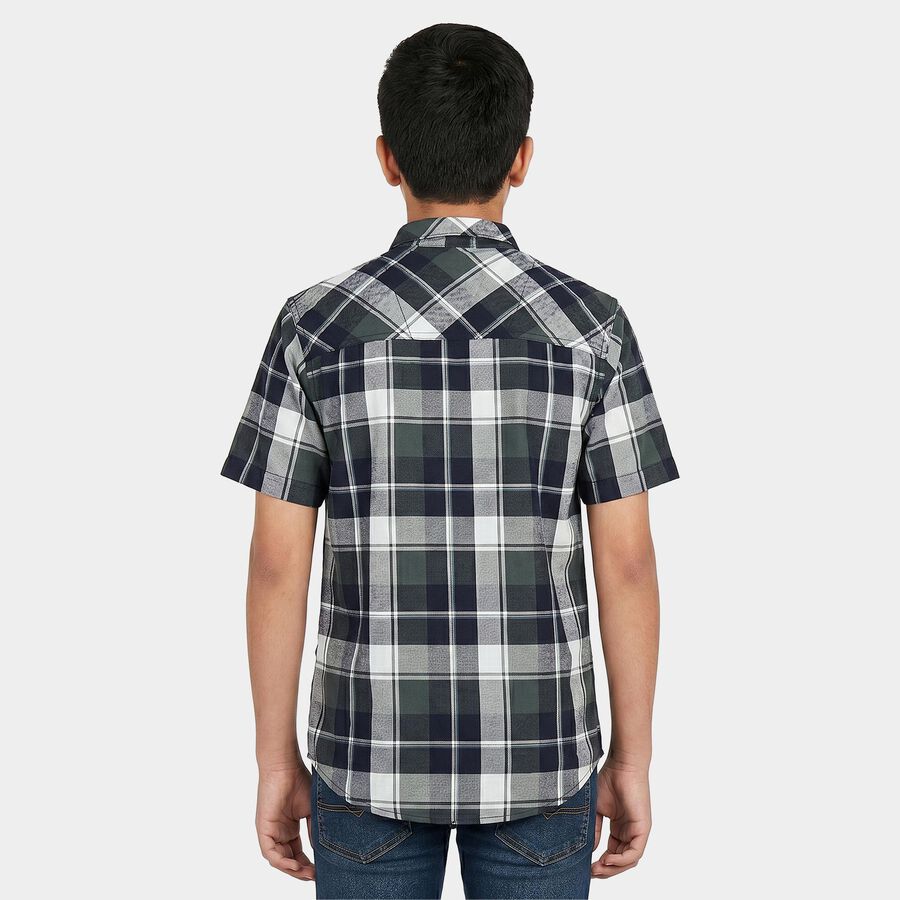 Boys Navy Blue Cotton Short Sleeves Collared Regular Fit Shirt, नेवी ब्लू, large