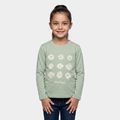 Girls Mint Green Round Neck Regular Top