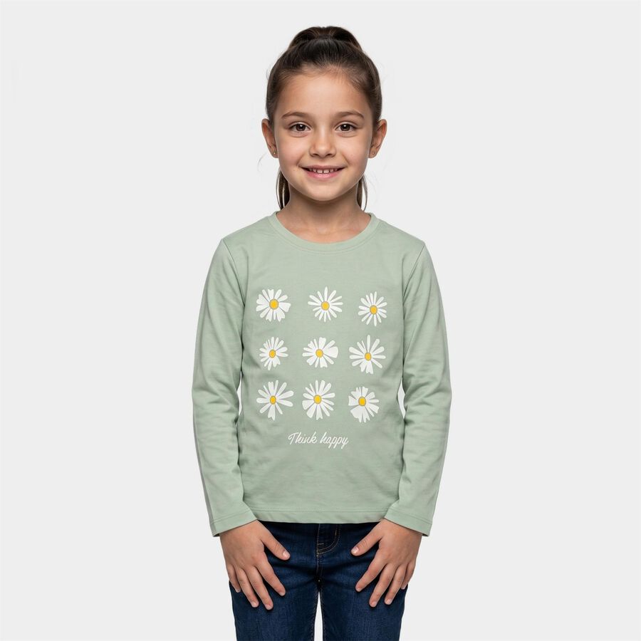 Girls Mint Green Round Neck Regular Top, हल्का हरा, large