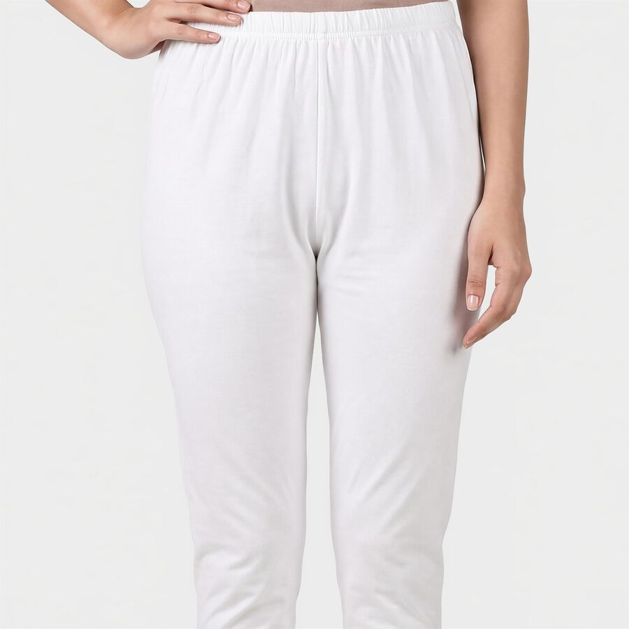 Women's White Cotton Blend Elastic Waist Stretch Churidar, सफ़ेद, large