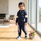 Boys Navy Blue Hooded Graphic Print Baba Suit, Navy Blue, small