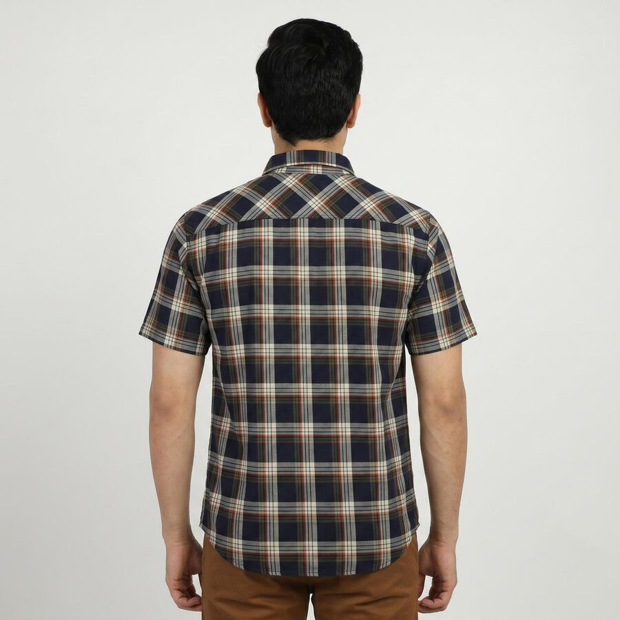 Men's Navy Blue Cotton Casual Shirt, नेवी ब्लू, large