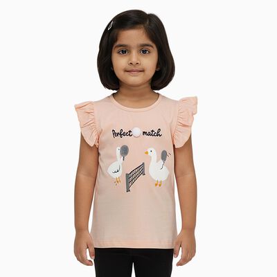 Girls Light Pink Cotton Round Neck Casual T-Shirt