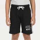 Boys Black Regular Fit Athletic Bermuda Shorts, काला, small