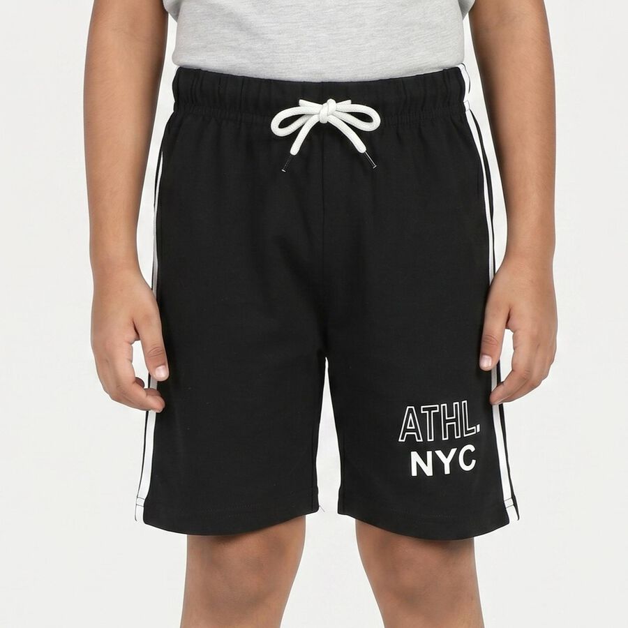 Boys Black Regular Fit Athletic Bermuda Shorts, काला, large