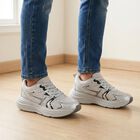 Men's Grey Lace-Up Sneakers, ग्रे, small