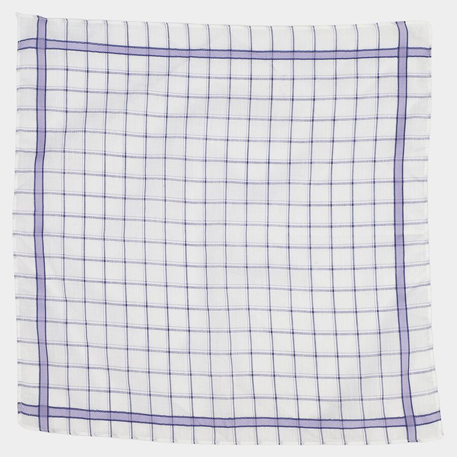 Men's Mid Blue Checked Pack of 3 Handkerchief, मध्यम नीला, large