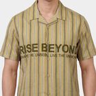 Men's Beige Cotton Spread Collar Casual Shirt, Beige, small