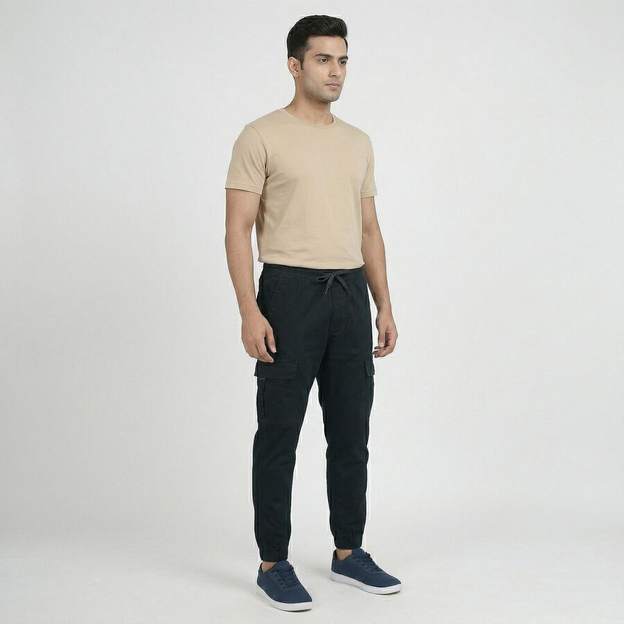 Men's Dark Green Slim Fit Casual Trousers, Dark Green, large