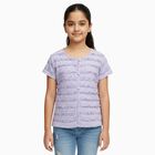Girls' Soft Lavender Round Neck Casual T-Shirt, लाइलेक, small image number null