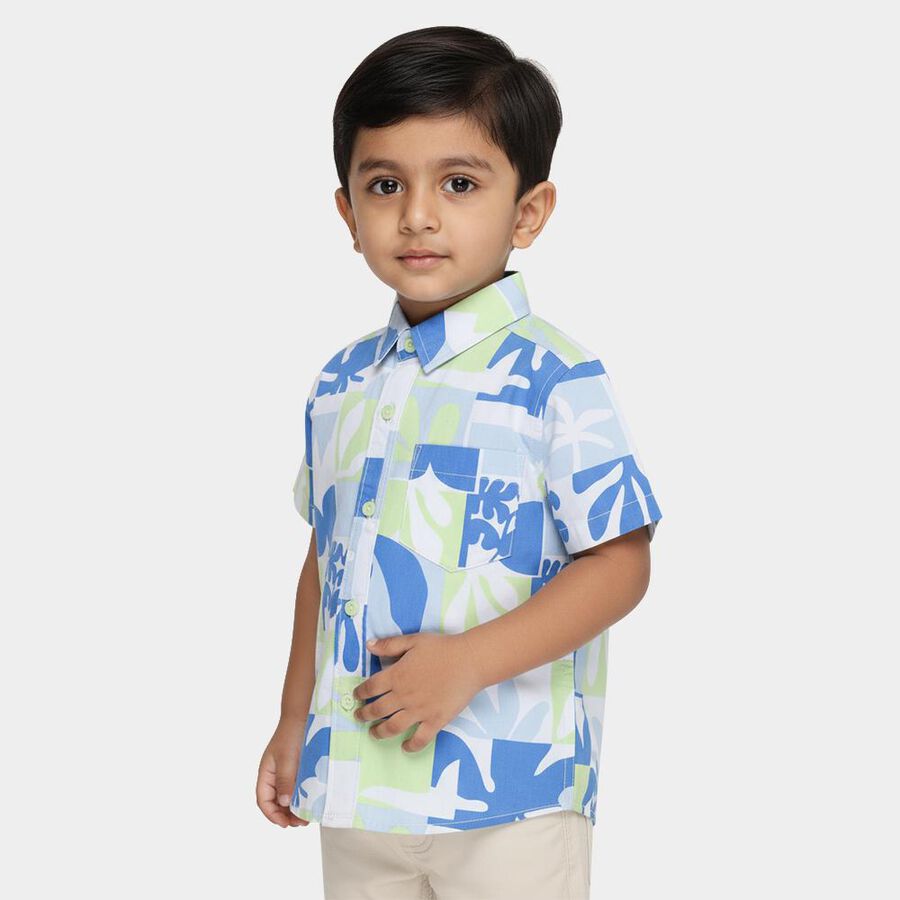 Boys Light Blue and Green Cotton Half Sleeve Classic Casual Shirt, Light Grey, large image number null